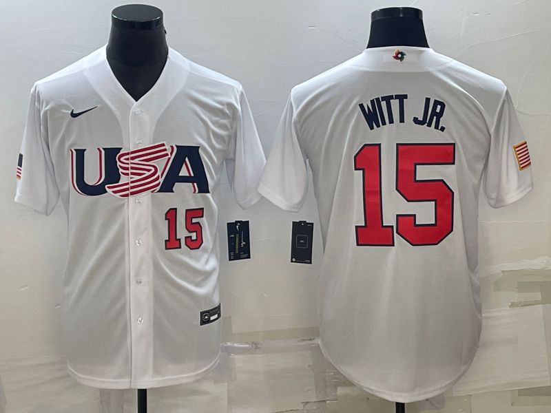 Men 2023 World Cub USA #15 Witt jr White Nike MLB Jersey4->more jerseys->MLB Jersey